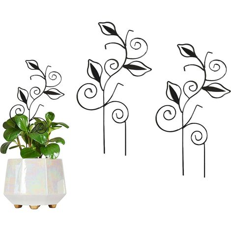 Supports décoratifs en métal pour plantes d'intérieur en pot - supports en forme de feuille, adaptés aux plantes grimpantes et aux vignes (noir, lot de 2) (1/4)