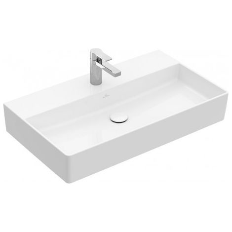 Villeroy & Boch Memento 2.0 lavabo mural, 800 x 470 mm, 1 trou pour robinet, sans trop-plein, poli, 4A228L, Coloris: Ebène, Céramique Plus - 4A228LS5