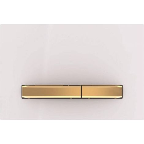 Gilt für Geberit Sigma50 2-Mengen-Spülplatte, eckig, messing metallic: Grundplatte und Taste: Messing, Abdeckplatte: weiß (115.672.11.2)