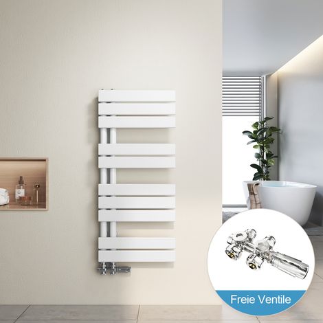 Heilmetz Radiador de Baño y Multiblock set Calentador Secatoallas Calentador de Toallas Blanco 90x40cm + Cromo Válvula