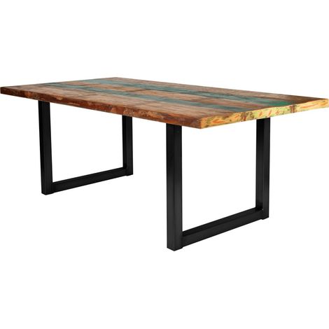 Table à manger en bois de récupération coloré et piétement en fer 160 x 85 cm - PANGIVO (1/5)