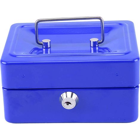 Small 6 Inch Cash Box Portable Metal Money Box With Lock Cash Safe Box Petty Cash Tin for Kids (Blue) (1/5)
