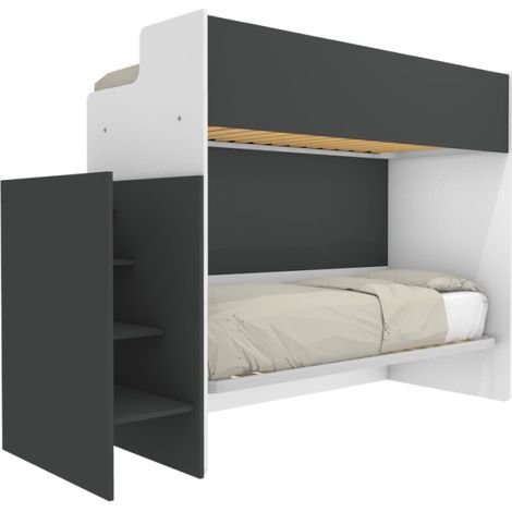 Letto a castello minimalista con terzo letto estraibile - Bianco e basalto
