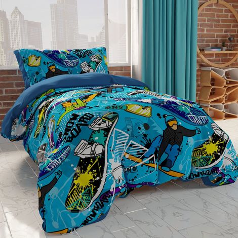 Parure de lit Une Place et demie 200 x 200 cm 1 taie d'oreiller 80 x 50 cm Incluse, Housse de Couette en Microfibre pour Chambre d'enfant garçon et Fille, Impression (1/3)