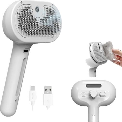Haustierpflegekamm, integrierter Nebelbefeuchter, ergonomisches Design, Verbessertes Weiß (1/2)