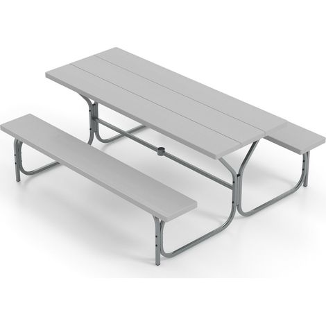 Set tavolo e panca da picnic 183 x 161 x 76 cm spazioso e resistente adatto per uso esterno in HDPE grigio 200020782