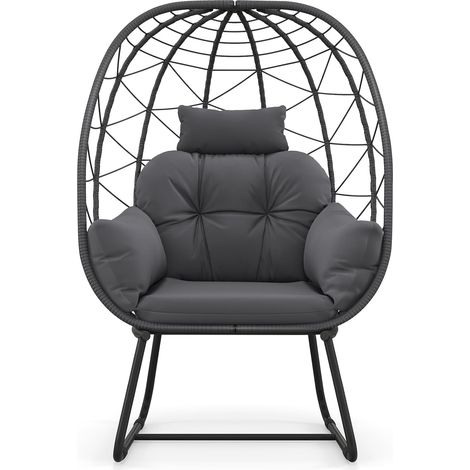 COSTWAY Sillones Jardin Exterior de Tipo Huevo, Cojín Extraíble, Almohada y Soporte de Metal, Silla Huevo de Ratan Jardin Terraza Balcon Exterior, Carga 150kg (Gris) (1/5)