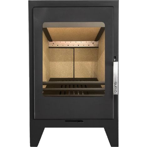 Supra – Poêle à bois étanche 4,8 kW – Double combustion pour rendement élevé – Corps acier et fonte – Sortie fumées Ø150 mm – Compact pour espaces réduits