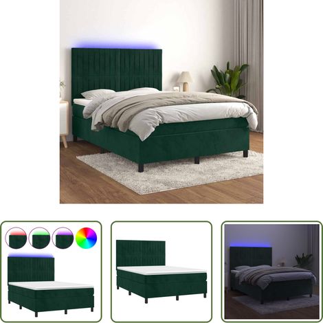 Matelas LED - Sommier à lattes de lit matelas et LED Vert foncé 140x200 cm (1/5)