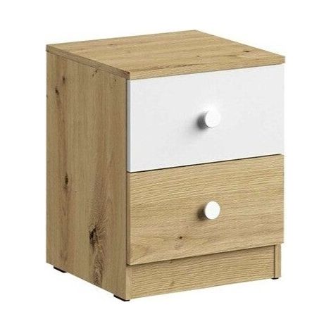 Mesilla de noche Almira 108, Roble Artisan + Blanco, Número de cajones: 2, Número de puertas: 0, 50x40x40cm, Aglomerado laminado