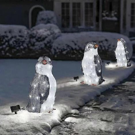 Décorations de Noël Extérieures Pingouin Lumineux 3 pièces Avec Lumières LED de Jardin (1/5)