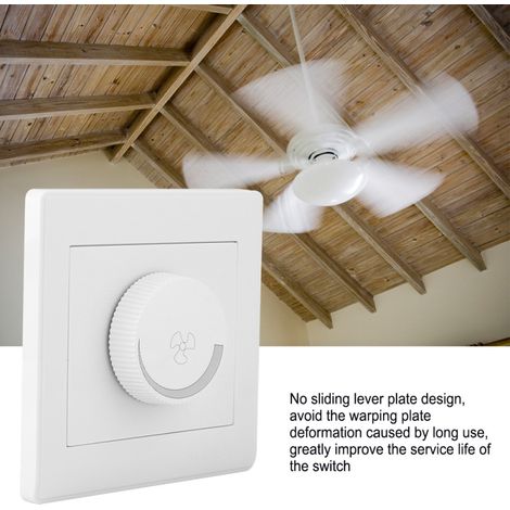 Interrupteur de vitesse pour ventilateur de plafond, panneau mural blanc, bouton AC250V 100W 86x86mm (1/5)