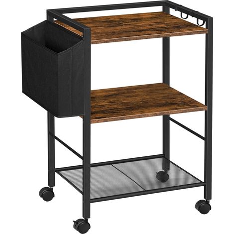 Support d'Imprimante, Chariot Mobile à 3 Niveaux, Étagère de Rangement, avec Porte-Documents, Réglable en Hauteur, Industriel, pour Bureau, École, Domicile, Marron Rustique EBF21PS01 (1/5)