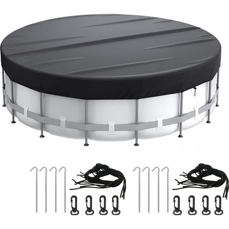 Cubierta redonda para piscina, impermeable y a prueba de polvo, con accesorios de fijación y cordón ajustable, 5,5 m de diámetro (negra). (1/5)