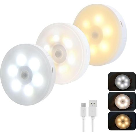Set di 2 luci notturne con sensore di movimento, 3 colori, lampada LED wireless per armadi e guardaroba, luce notturna magnetica (USA) (1/4)
