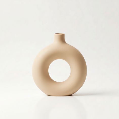 Vaso rotondo decorativo con foro, beige, per fiori, minimalista