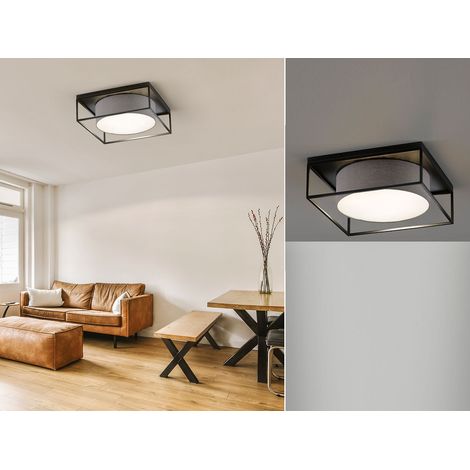 Deckenleuchte CARRE eckig groß mit Leinen Stoffschirm Grau, Quadrat 50cm (1/5)
