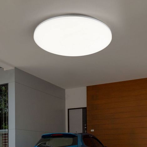 Deckenlampe Außenleuchte Garten Balkon rund weiß silber IP54, Kunststoff, 1x LED warmweiß, DxH 33x5,6 cm