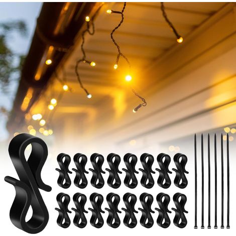 120 PCS Crochets Guirlande Exterieur Noirs, Crochet Gouttiere en Plastique Réutilisables pour Suspension des Guirlandes Lumineuses de Noël, Décorations de Sapin de Noël (1/5)