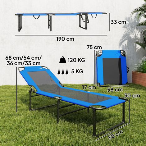 Transat pliable avec dossier réglable en 4 positions, poignée de transport, couleur bleue. (1/5)