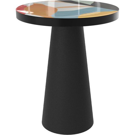 Table d'appoint ronde en métal noir et multicolore D40,5 cm - CHEYENNE