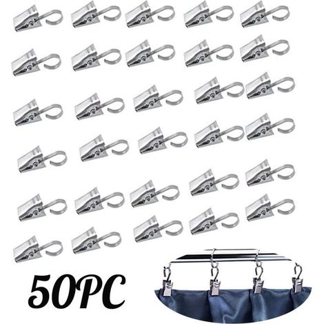 Lot de 50 crochets métalliques pour rideaux et rideaux de douche (1/4)