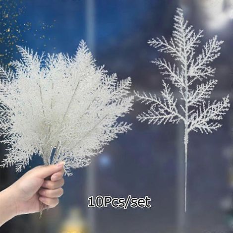10 décorations de Noël à faire soi-même pour couronnes et vases de fête : branches de pin artificielles scintillantes en plastiqueblanc (1/5)