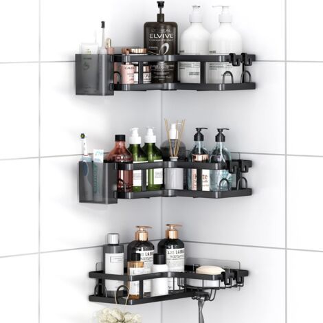 Etagere Douche sans Percage, 5 Pièces Etagere Salle De Bain Angle avec Porte Savon Douche, Support Gel Douche Salle De Bain Porte Shampoing Douche (1/5)