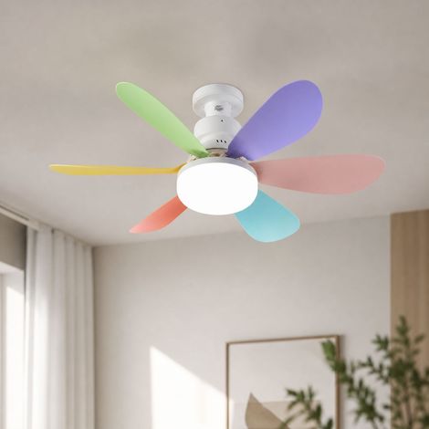Ventilateur Plafonnier LED E27 52cm, Lumière Réglable 3 Couleurs, Télécommande, 3 Vitesses, Silencieux, ABS (1/4)