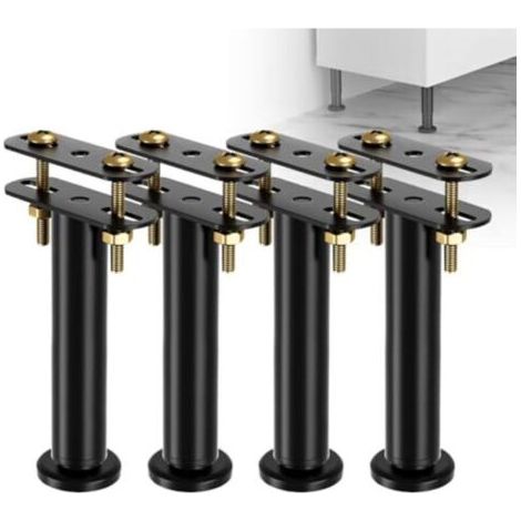 Lot de 4 pieds de lit réglables en hauteur de 18 à 32 cm - Pieds de support moyens robustes pour cadre de lit - Kit de renforcement pour sommier à lattes