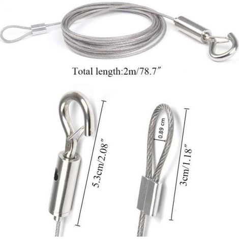 Fil Suspension - Acier Inoxydable - 2 m - Diamètre 1,5 mm - Charge Max 30 kg - Pour Cadre Photo Miroir Luminaire - Lot de 2 (1/4)