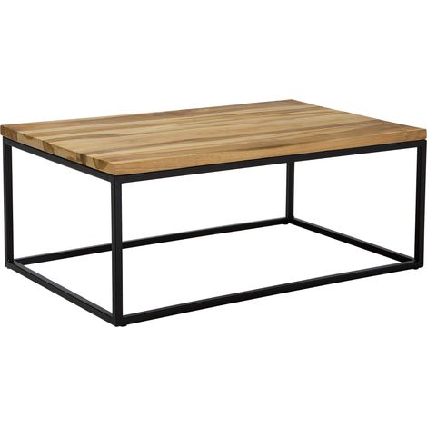 Mesa de centro de madera clara de teca tablero rectangular estructura de metal negro Provo II
