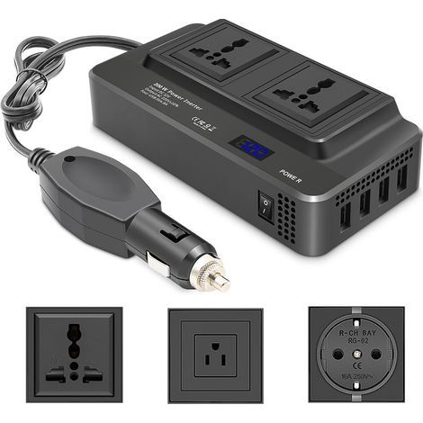 12V auf 110V/220V Konverter - 4 USB-Anschlüsse + 2 Steckdosen - Autoladegerät für Handy, Computer (Temperaturbereich -20°C bis 60°C) (1/5)
