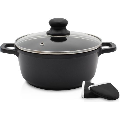 Faitout avec Couvercle Verre/Fonte d'Aluminium Noir 16 cm