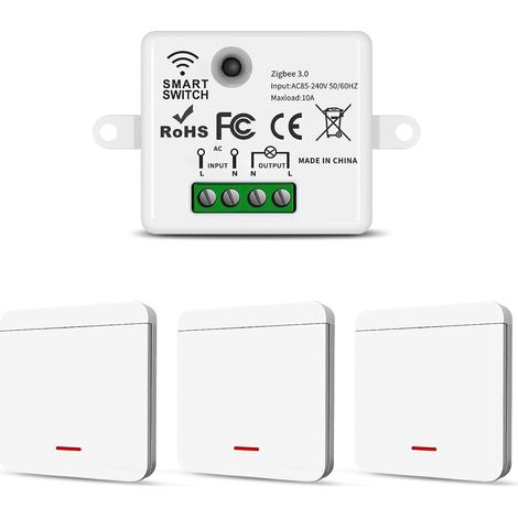 1+3 interrupteur de lumière sans fil, interrupteur de sécurité et contrôleur récepteur 10A pour lampes jusqu'à 1500W (1/5)