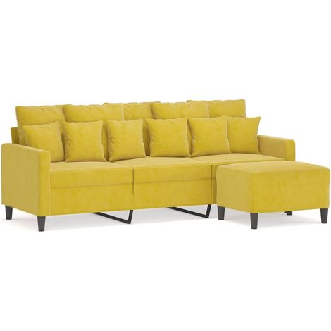 Canapé à 3 places，Sofa pour Salon，Banquette avec repose-pieds jaune 180 cm velours CFW634094 (1/5)