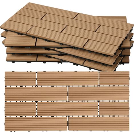 Wolketon WPC Terrassenfliesen 1 m², 30 x 60 cm 6 Stücke, Terrassendielen mit 10 Latten in Holzoptik, für Garten Balkon Bodenbelag mit Drainage und Klicksystem, Teak (1/5)