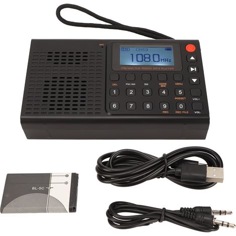 Radio AM FM SW MP3 Lecteur Audio Portable avec Enregistrement et Minuterie, Rechargeable Bluetooth (1/5)