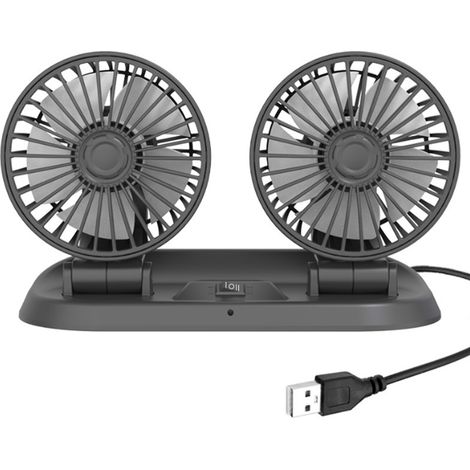 Tragbarer Autoventilator mit zwei Köpfen, leiser Elektroventilator mit 360°-Drehung und 2 Windgeschwindigkeiten für Auto, LKW, SUV, Wohnmobil, Boot