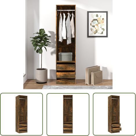 The Living Store Armoire avec tiroirs Chêne fumé 50x50x200 cm Bois d'ingénierie - Meuble De Rangement - Armoire - Dressing - Meuble De Chambre - Commode (1/5)