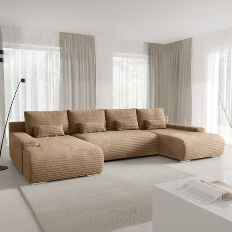 U-förmiges 4-Sitzer-Sofa, umwandelbar mit Bettkasten Ivana Beige