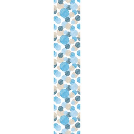 Papier Peint Intissé Pré-encollé Rouleau Wallpaper Bohème Ethnique Cercles Bleus Adhésif Décorative - 1 Rouleau de H300 x L60 cm (1/4)