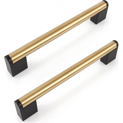 Lot de 10 poignées de placard carrées en laiton brossé doré de 15.9 cm, en acier inoxydable noir, quincaillerie d'armoire de cuisine, espacement des trous : 160 mm (1/5)