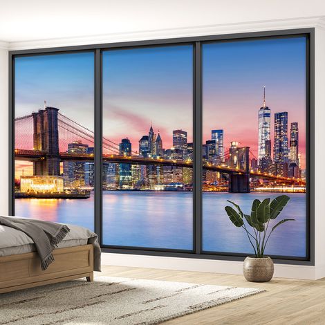 Papier peint panoramique Trompe l'oeil baie vitrée - New york - 130 cm x 78 cm (1/5)