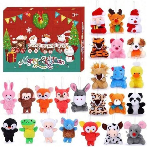 24-tägiger Plüsch-Adventskalender, Weihnachtsgeschenkset mit niedlichen Mini-Spielzeugen, weiche Überraschungsbox zum Zählen der Tage bis Weihnachten (1/3)