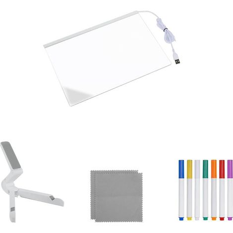 EASYCOMFORT Tableau LED Acrylique Lumineux avec 7 Stylos Couleurs, Bloc-Notes Effaçable Transparent avec Support Réglable, Tableau d'Écriture Mémo Lumineux (1/5)