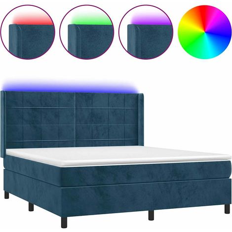 Maison Exclusive - Box spring postel s matrací a LED tmavě modrá 160x200 cm samet (1/5)