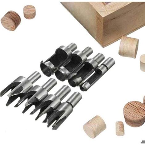 8PCS Fraise à Bouchonner Bois Outil de Coupe Acier Carbone Bois Plug Perceuse Ensemble en Bois Conique de Griffe Mèche à Bouch (1/4)
