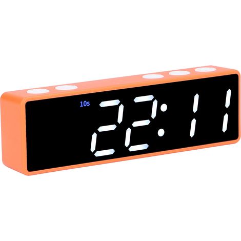 Minuteur d'entraînement numérique LED, horloge électronique multifonctionnelle de bureau pour chambre ou salle de fitness (cadre orange, affichage vert et blanc) (1/5)