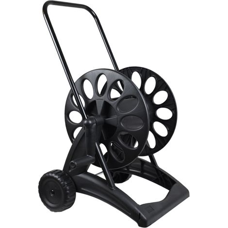 Carrello Avvolgitubo acqua manuale con ruote - Avvolgi Tubo da giardino nero in resina anti urto con telaio in metallo 44x74x42cm (1/5)
